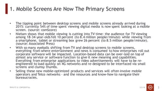3/2/16PRIVATE & CONFIDENTIAL
1. Mobile Screens Are Now The Primary Screens
• The tipping point between desktop screens and...