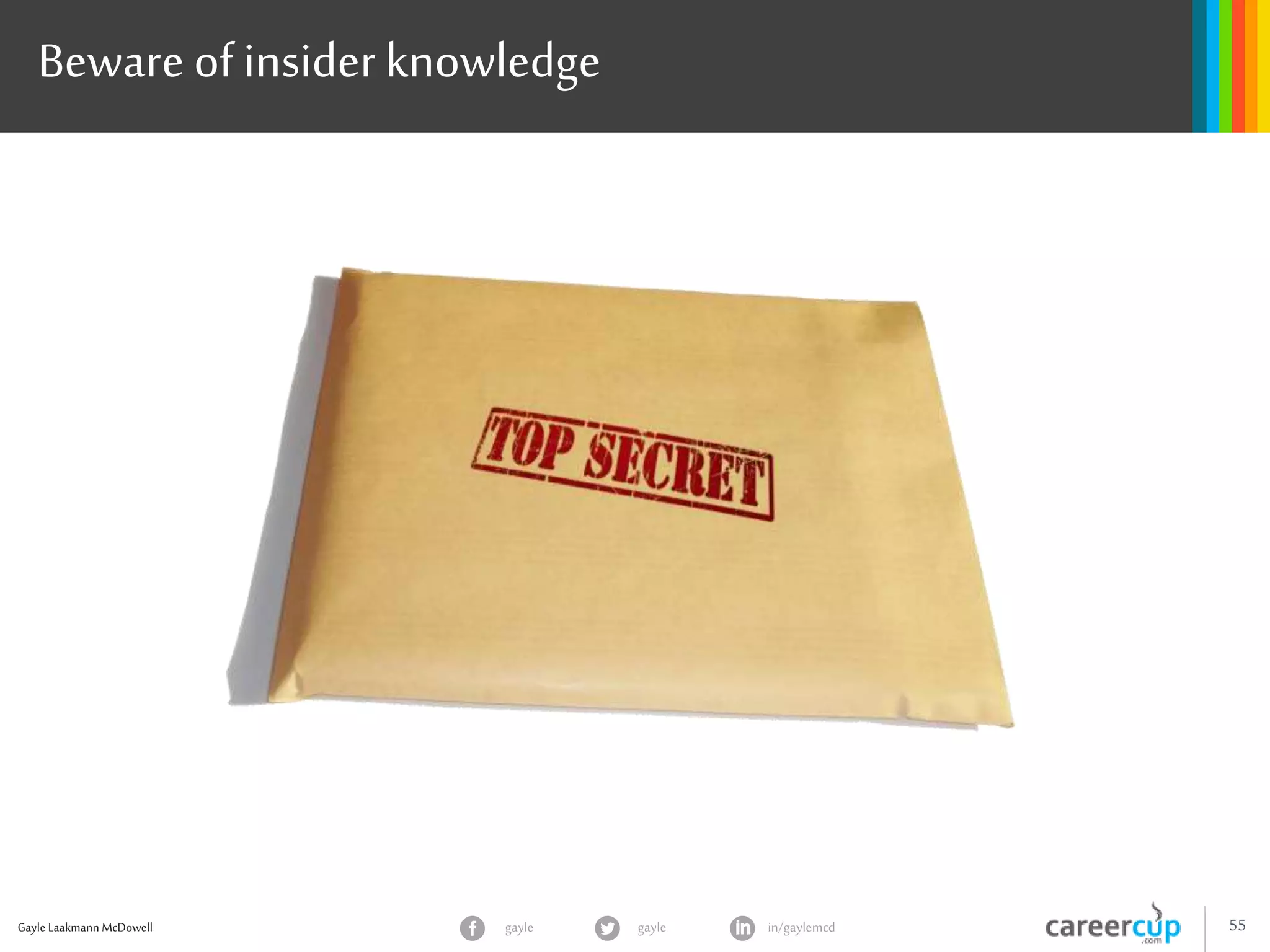 Gayle Laakmann McDowell 55gayle in/gaylemcdgayle
Beware of insiderknowledge
 