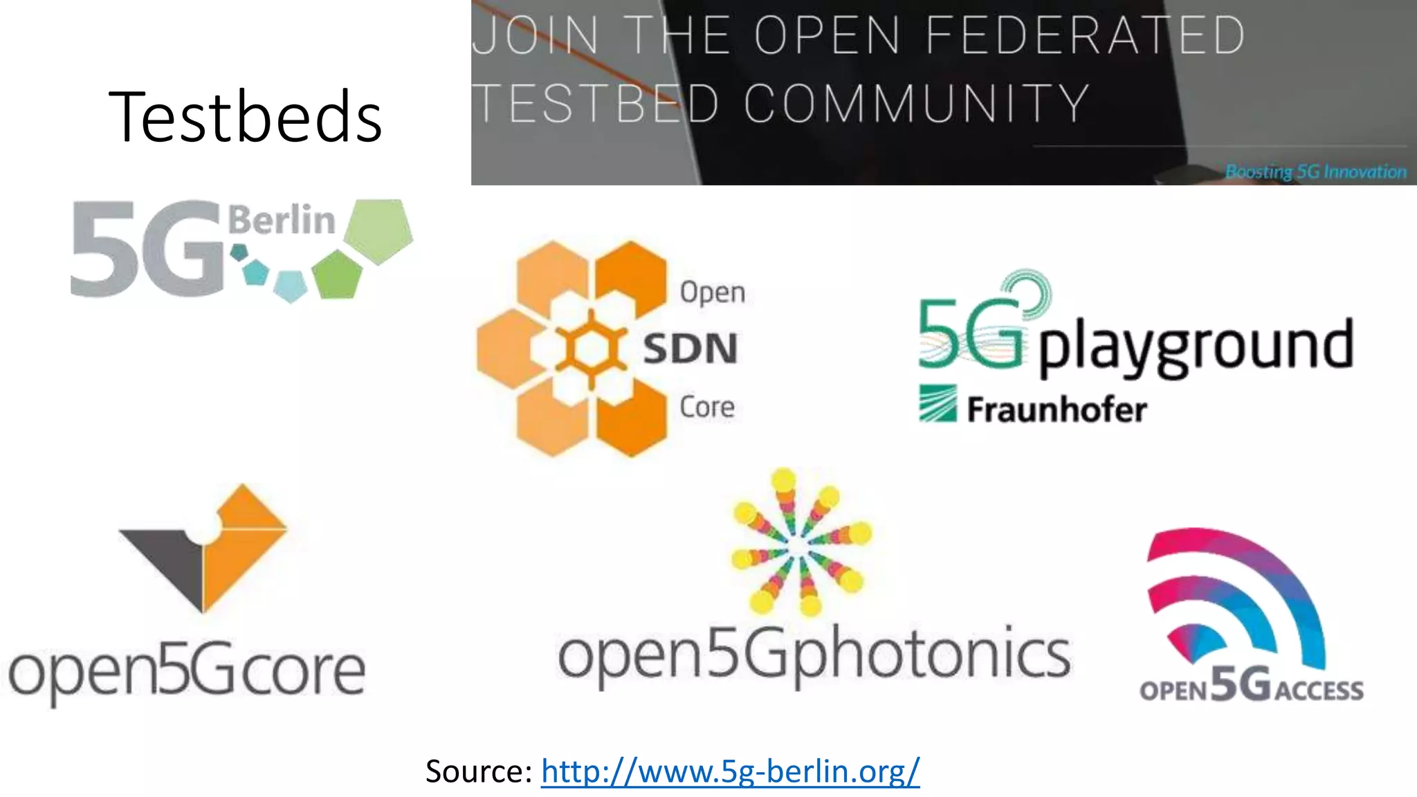 Testbeds
Source: http://www.5g-berlin.org/
 
