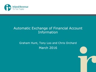 Automatic Exchange of Financial Account
Information
Graham Hunt, Tony Loo and Chris Orchard
March 2016
 