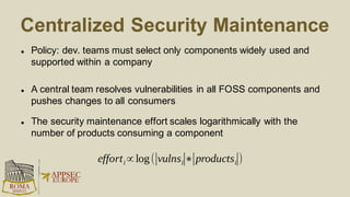 Secure Software Development Life Cycle
 Maintain a detailed software inventory
(Do not forget the dependencies)
 Actively monitor vulnerability databases
 Assess project specific risk of third-party components
Obtaining components (or sources)
 Download from trustworthy sources
(https, check signatures/checksums)
Strategies For Controlling Risks (1/2)
 