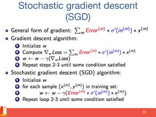Stochastic gradient descent
(SGD)
11	
 