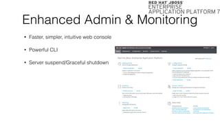 Enhanced Admin & Monitoring
• Faster, simpler, intuitive web console
• Powerful CLI
• Server suspend/Graceful shutdown
 