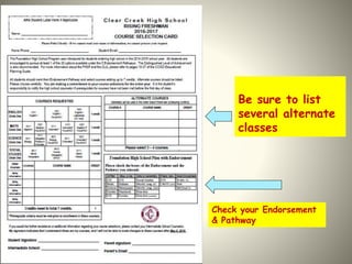Be sure to list
several alternate
classes
Check your Endorsement
& Pathway
 