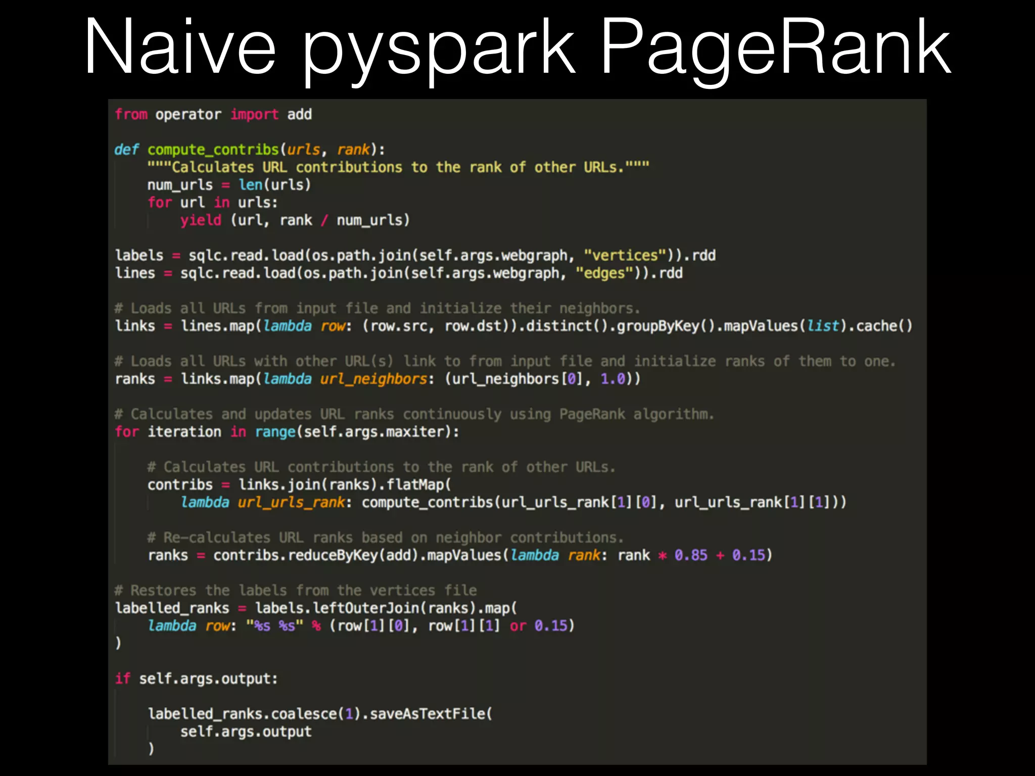 Naive pyspark PageRank
 