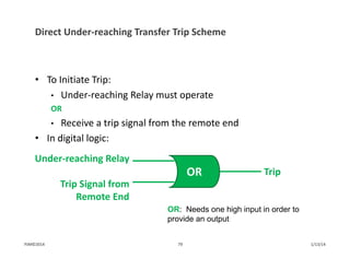 Direct Under‐reaching Transfer Trip Scheme
• To Initiate Trip:
• Under‐reaching Relay must operate
OR
• Receive a trip signal from the remote end
• In digital logic:
Under‐reaching Relay
Trip Signal from 
Remote End
Trip
OR: Needs one high input in order to
provide an output
OR
1/13/1479PJM©2014
 