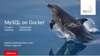 Copyright © 2015, Oracle and/or its affiliates. All rights reserved. |
MySQL on Docker
Created: 2016/01/04
Updated: 2016/01/05
MySQL Global Business Unit
Shinya Sugiyama
 
