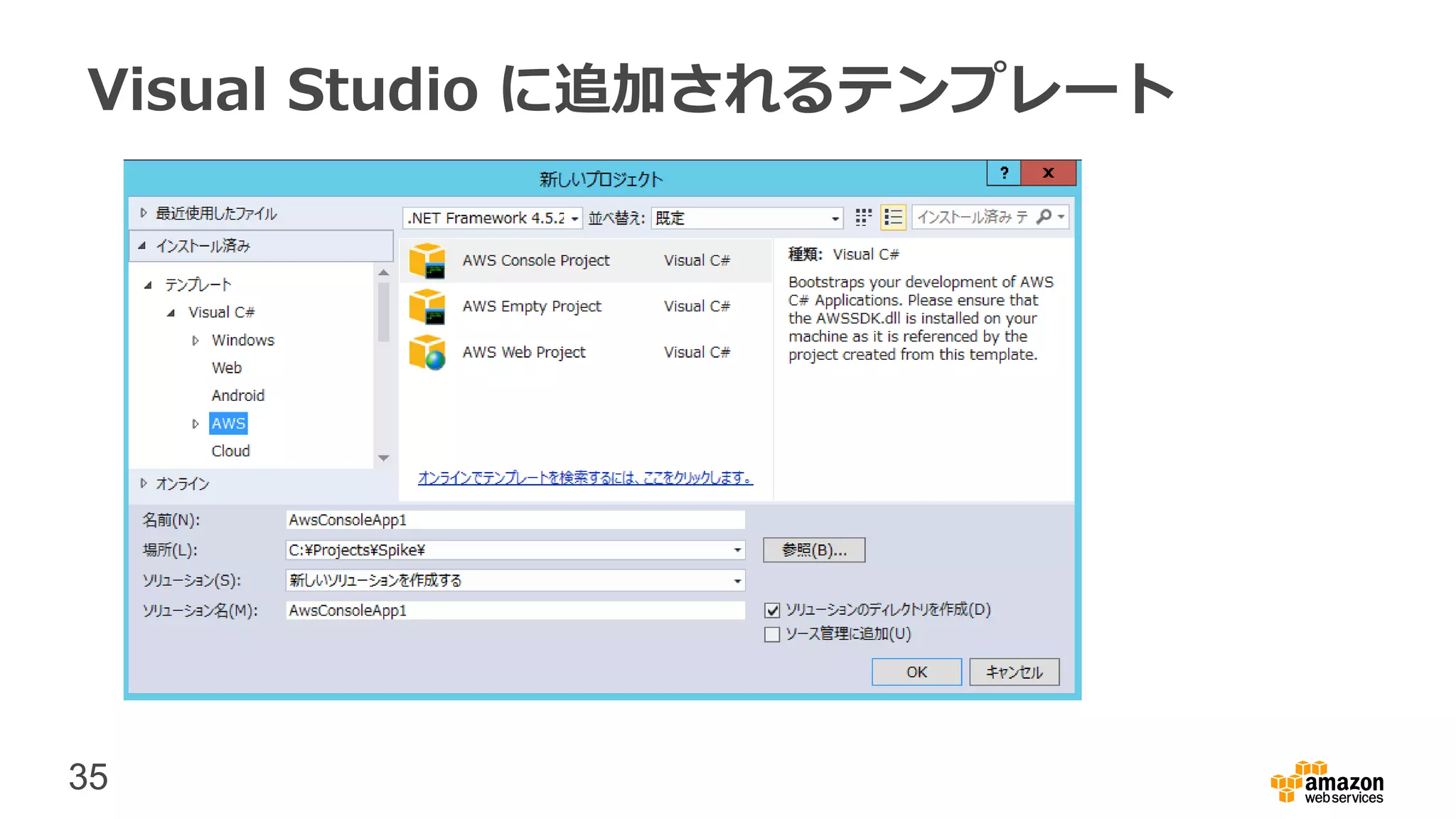35
Visual Studio に追加されるテンプレート
 