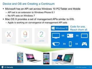 11© 2016 IBM Corporation
§ Microsoft has an API set across Windows 10 PC/Tablet and Mobile
– API set is an extension to Wi...