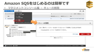 Amazon SQSをはじめるのは簡単です
• マネジメントコンソール編 － キューの削除
 