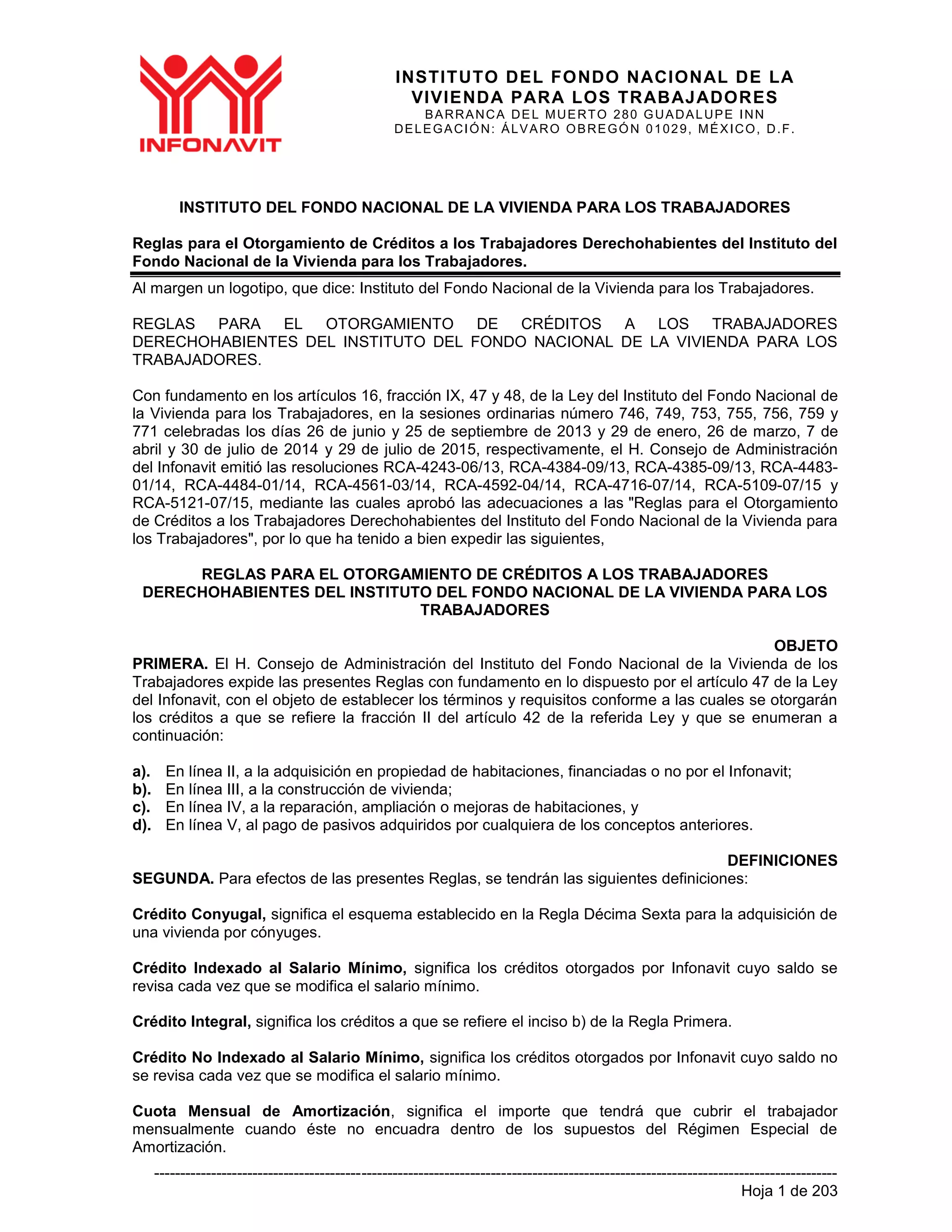 Proyecto de Nuevas Reglas de Otorgamiento de Créditos Infonavit | PDF