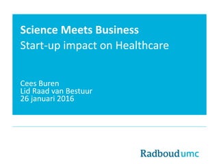 Science Meets Business
Start-up impact on Healthcare
Cees Buren
Lid Raad van Bestuur
26 januari 2016
 