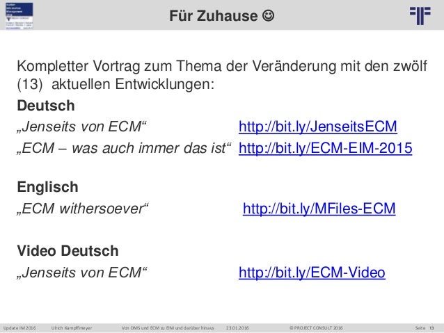 De Von Dms Und Ecm Zu Eim Und Daruber Hinaus Dr Ulrich Kampffmey