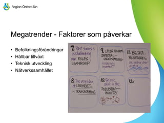 Megatrender - Faktorer som påverkar
• Befolkningsförändringar
• Hållbar tillväxt
• Teknisk utveckling
• Nätverkssamhället
 