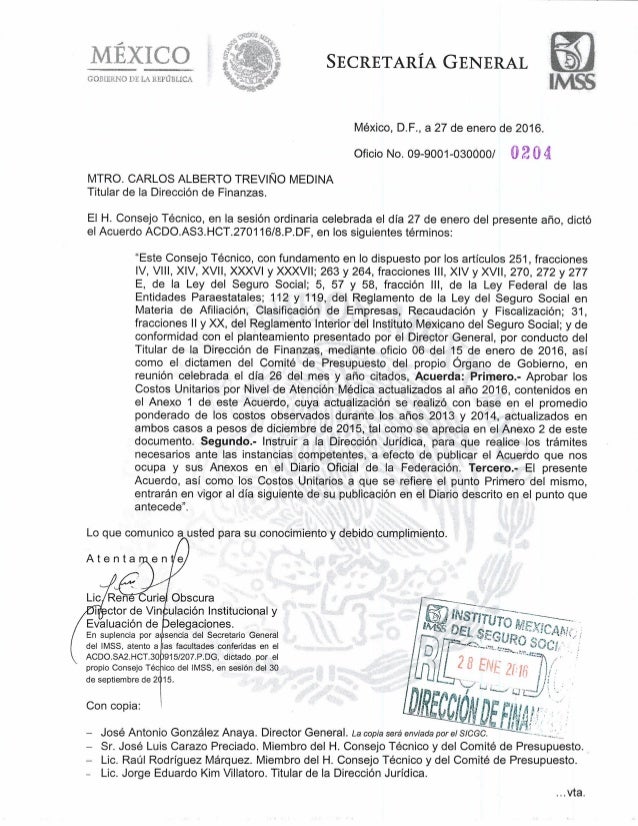 Aviso de Costos Unitarios IMSS 2016 Aviso de Costos Unitarios IMSS 2016