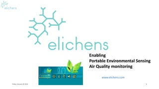 Enabling
Portable Environmental Sensing
Air Quality monitoring
Friday, January 29 2016 CONFIDENTIAL 1
www.elichens.com
 