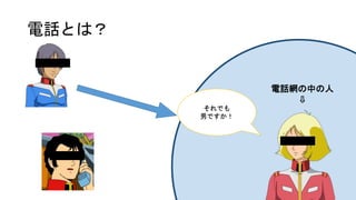 電話とは？
電話網の中の人
⇩
それでも
男ですか！
 