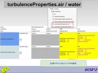 16
乱流モデルに応じたパラメタ記述
turbulenceProperties.air / water
 
