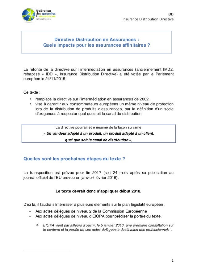IDD Insurance Distribution Directive