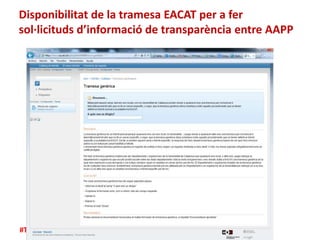 #TransparenciaCAT
Disponibilitat de la tramesa EACAT per a fer
sol·licituds d’informació de transparència entre AAPP
 