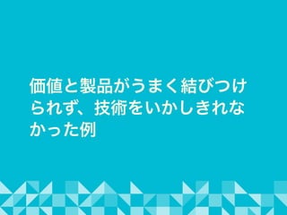 価値と製品がうまく結びつけ
られず、技術をいかしきれな
かった例
 