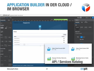 #devcamp16, Bonn
APPLICATION BUILDER IN DER CLOUD /
IM BROWSER
21
API / Services Katalog
 