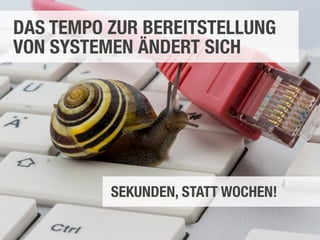 #devcamp16, Bonn 38
DAS TEMPO ZUR BEREITSTELLUNG
VON SYSTEMEN ÄNDERT SICH
SEKUNDEN, STATT WOCHEN!
 