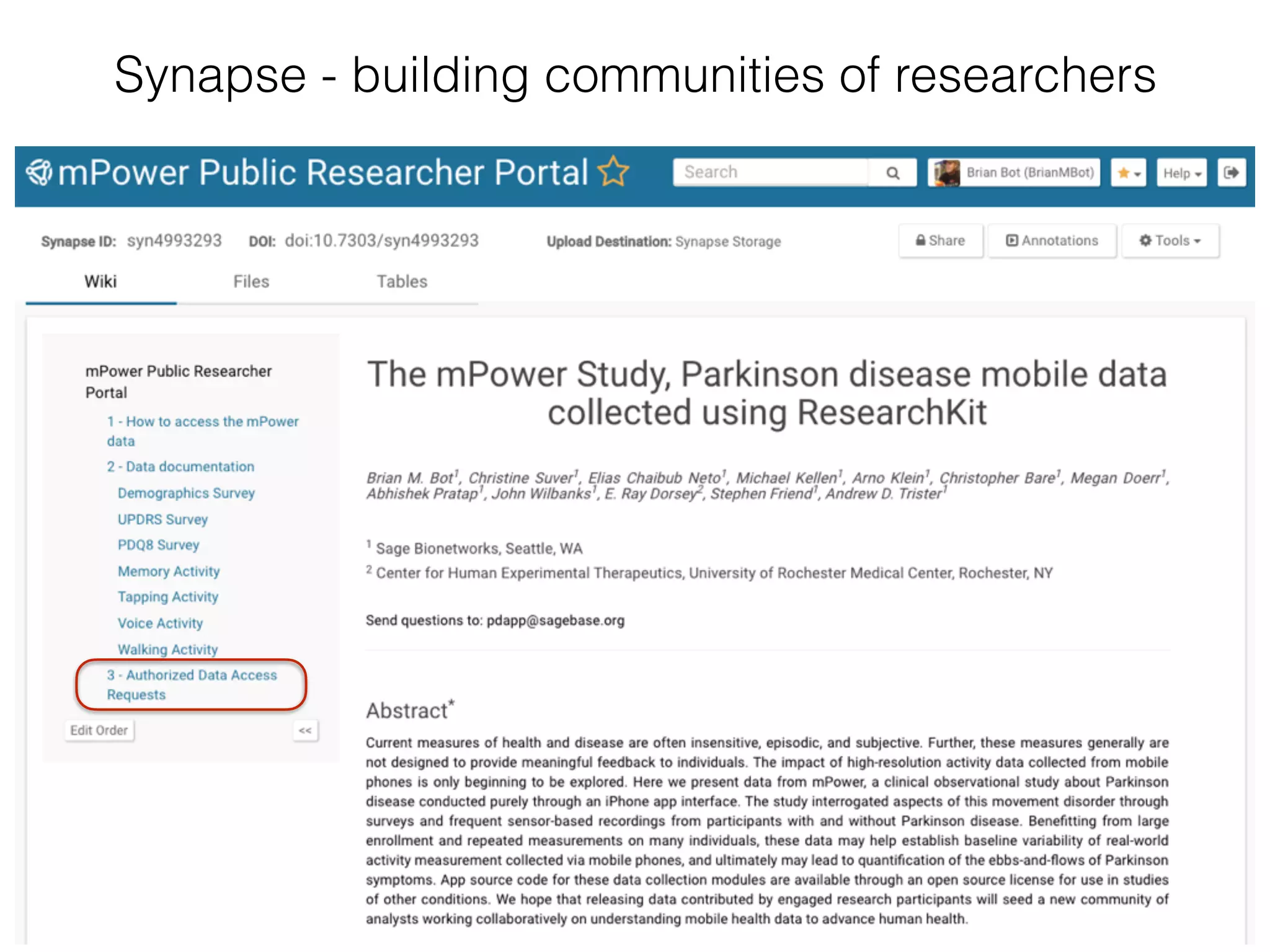 Synapse - building communities of researchers
 