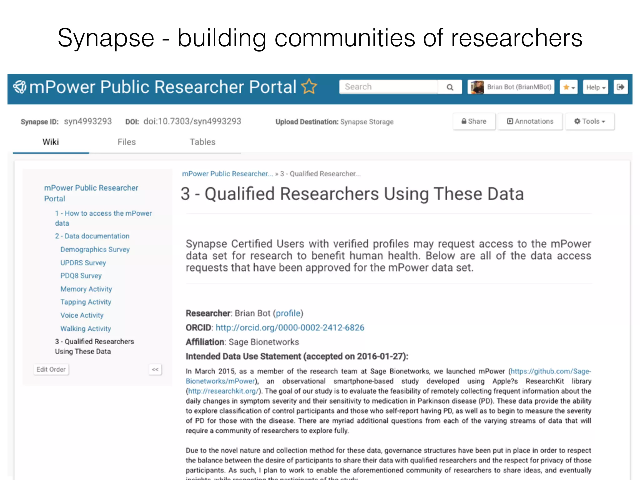 Synapse - building communities of researchers
 