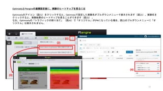 13
Optimizelyで実施した実験の一覧が表示されます。各行をクリックすると、
実験結果のヒートマップが表示されます。
 