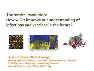 Assoc. Professor Katie Flanagan
Head of Infectious Diseases, Launceston General Hospital,Tasmania
Clinical Associate Professor, University ofTasmania
Adjunct Senior Lecturer, Monash University
The ‘omics’ revolution:
How will it improve our understanding of
infections and vaccines in the future?
 