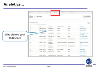 Page 11© 24-7 Business Networking
Analytics…
Who viewed your
SlideShare
 