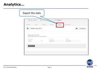 Page 13© 24-7 Business Networking
Analytics…
Export the stats
 