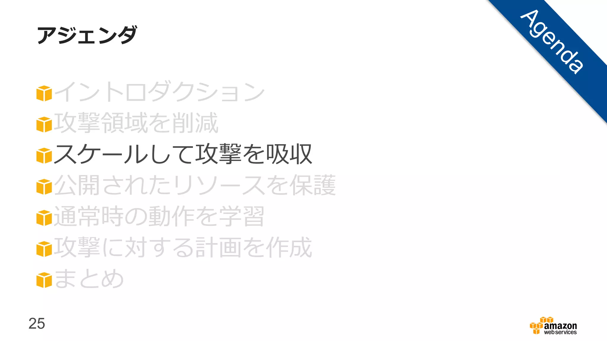 25
アジェンダ
イントロダクション
攻撃領域を削減
スケールして攻撃を吸収
公開されたリソースを保護
通常時の動作を学習
攻撃に対する計画を作成
まとめ
 
