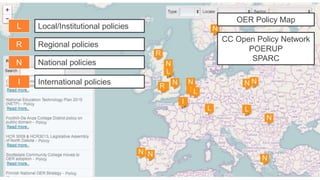 OER Policy Map
L
R
N
I
Local/Institutional policies
Regional policies
National policies
International policies
CC Open Policy Network
POERUP
SPARC
 