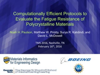 Computationally Efficient Protocols to
Evaluate the Fatigue Resistance of
Polycrystalline Materials
Noah H. Paulson, Matthew W. Priddy, Surya R. Kalidindi, and
David L. McDowell
 