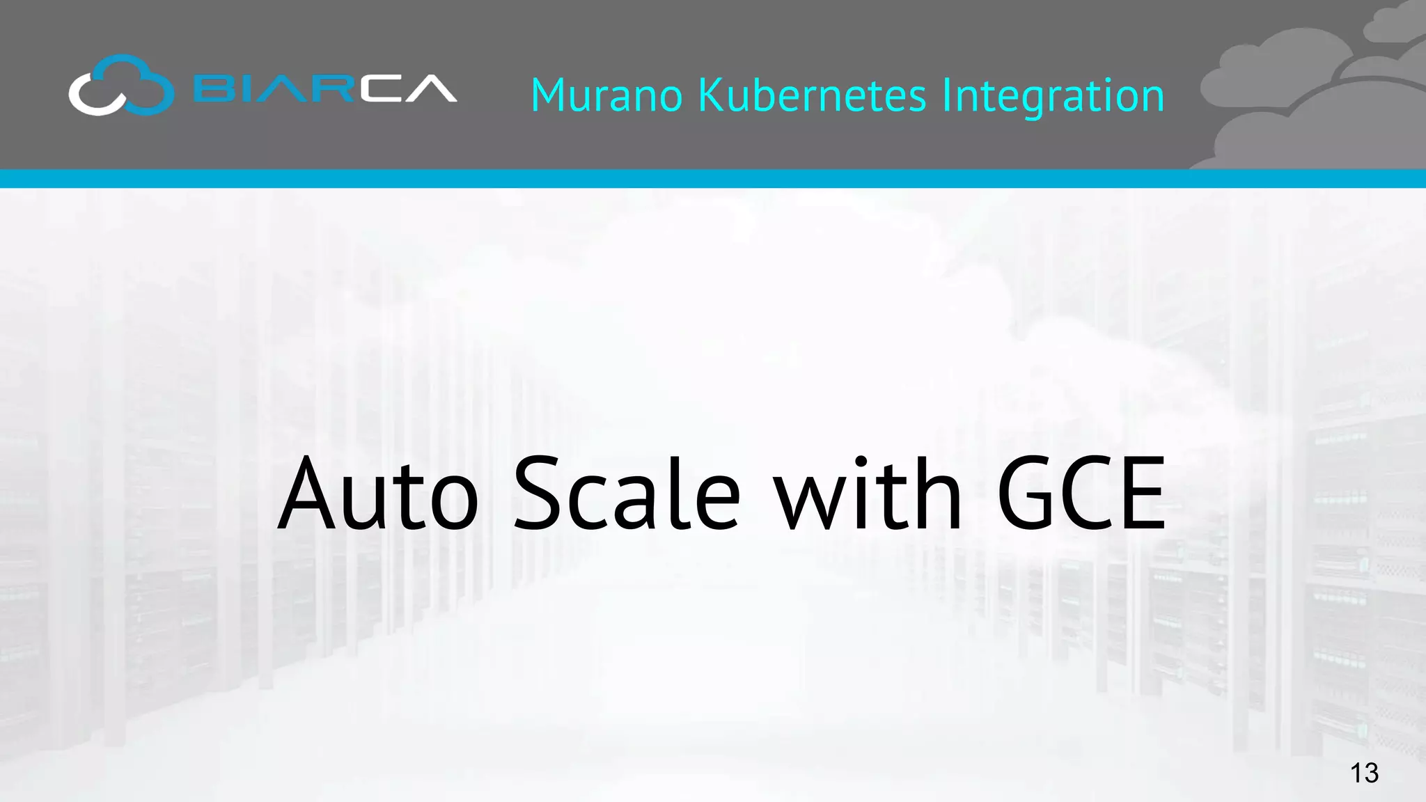 Murano Kubernetes Integration
Auto Scale with GCE
13
 