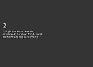 2
Une personne sur deux en
situation de handicap fait du sport
au moins une fois par semaine
 