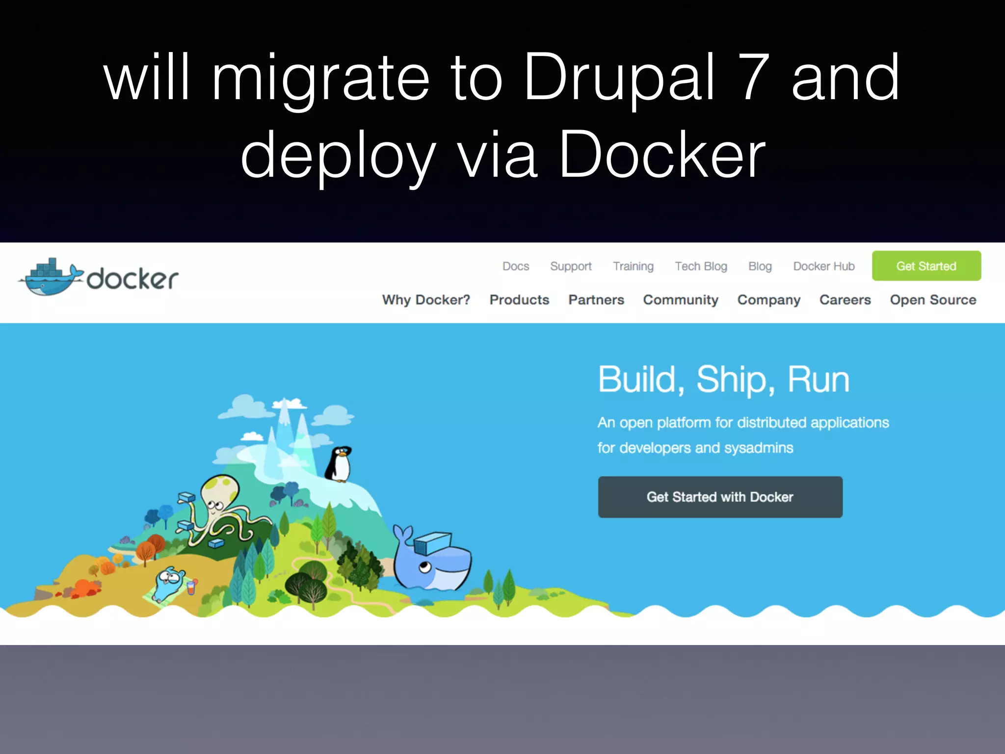 will migrate to Drupal 7 and
deploy via Docker
 