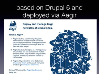 based on Drupal 6 and
deployed via Aegir
 