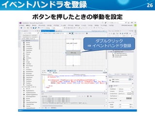 26イベントハンドラを登録
ボタンを押したときの挙動を設定
ダブルクリック
⇒ イベントハンドラ登録
 