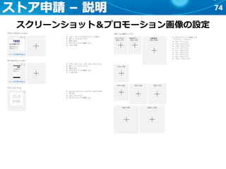 74ストア申請 – 説明
スクリーンショット＆プロモーション画像の設定
 