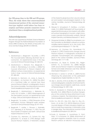 116 I Scientific Evidence 117SINUS I
A new crestal approach for sinus floor elevation:
Case reports
Young-Kyun Kim1
, Young-Ku Heo2
, Pil-Young Yun3
, Hyo-Jung Lee4
1
Department of Oral and Maxillofacial Surgery, Section of Dentistry, Seoul National University Bundang Hospital, Korea
2
Center for Implantology, School of Dental Medicine, Boston University, Boston, MA, USA. Private Practice Seoul Korea,
3
Department of Oral and Maxillofacial Surgery, Section of Dentistry, Seoul National University Bundang Hospital, Korea
4
Department of Periodontology, Section of Dentistry, Seoul National University Bundang Hospital, Korea
Co., Korea) used in this report was designed to
remove the bone beneath sinus floor without
tearing any sinus membrane (Fig. 1A). The
head of the reamer was designed like letter ‘S’
to prevent tearing of membrane by keeping the
bone chip in the bone reservoir of the reamer
head to make the head surface smooth (Fig.
1B). The image of S-reamer was captured from
the movie when it was drilling on the sinus
wall of pig (Fig. 2). It reveled that moving drill
did not tear the sinus membrane even it was
pushing over the border of inner sinus wall.
This technique would be a minimal invasive
sinus floor elevation procedure and an effective
way to achieve sinus inferior cortical fixation
for this reason.
Case reports
Total ten patients were included for this re-
port. Two of them were treated at a private
dental clinic (Seoul, Korea). The others visited
at Seoul National University Bundang Hos-
pital. Crestal sinus lifting procedures using
S-reamer and implant installation were per-
formed in each of the patients.
Introduction
The posterior maxilla often presents specific
problems for placement of dental implants.
Frequently poor bone quality with inadequate
bone volume has rendered long-term success
rates for implants1)
. To overcome this situa-
tion, usually sinus floor elevation was carried
out through the lateral approach technique or
crestal approach, so called, osteotome method.
The osteotome technique, first described in
1994, has been known for the primary advan-
tage of being less invasive than lateral window
approach2)
. However, osteotome technique
comes with the magnitude of forces and the
amount of heat. This malleting osteotome tech-
nique has several post operative complications
such as unpleasant discomfort and inner audi-
tory organ damage once in a while3)
. Also the
possibility of damage on the sinus membrane
still remains.
This report introduced a new sinus floor eleva-
tion technique in which only the inferior corti-
cal wall underneath the sinus would be perfo-
rated without tearing of sinus membrane by
drilling instead of malleting using a rotary in-
strument, called S-reamer. Sreamer®
(Neobiotec
Case 1
A 63-year old female patient complained dif-
ficulty of chewing due to missing teeth on left
posterior area. Conventional oral examination
was performed. Panorama radiographic im-
age showed that residual bone height was not
enough for conventional implant placement.
Initially 8.2 and 6.4 mm alveolar bone existed
below the sinus floor respectively (Fig. 3A). To
overcome insufficient alveolar bone for implant
placement, sinus lift was assessed. Drilling
was performed 1mm shorter than the exist-
ing bone length. Then, a certain diameter of
the S-reamers matched to the diameter of an
implant placed was chosen and a stopper 1mm
longer than the existing bone was connected
and drilled with 800-1200rpm until the stopper
toughed on the alveolar crest (Fig. 3C).
Changing 1mm shorter stopper, drilling on
the sinus inferior cortical bone was repeated
until the cortical wall was perforated (Fig. 3B
and C). This osteotome technique was accu-
rately planned and measured because implant
bed was prepared by only drilling not compres-
sive malleting. To check any perforation of the
cortical wall, a depth gauge was inserted care-
fully and measured the remnant bone height
precisely (Fig. 3D).
Any perforation of sinus membrane should be
recognized by blurring test. In this case Sch-
neiderian membrane was not torn even if the
spinning S-reamer contacted to the membrane.
It may be due to the smooth surface of the S-
reamer in which bone chips were supposed to
remain in the reservoir of the head of the ream-
er.
After verifying the membrane was not perfo-
rated, a synthetic bone graft material was used
such as CalPore®
(βTCP 60% + HA 40%) in this
case. 0.2-0.3 cc of bone particles were pushed
inside using a condenser until reached to
enough height (Fig. 3E). At this moment a bone
spreader was applied in order to spread graft
material into the sinus cavity properly below
the Schneiderian membrane (Fig. 3F). Spread-
ing was repeated after adding bone. When the
bone grafting was performed, two 5x11.5mm
implants (SinusQuick®
, Neobiotec Co., Korea)
were placed with insertion torque up to 35Ncm.
The sufficient initial stability may result from
the inferior cortical fixation due to proper size
of the hole made by the S-reamer. Three days
later, post-operation CT scan and panorama
were taken. Panoramic view of CT scan showed
adequate bone filled around fixtures (Fig. 3G).
In one month after surgery, final prosthesis
was delivered since it was regarded as initial
stability was achieved (Fig. 3H).
Case 2
A 46 year old male patient visited at a private
dental clinic in Seoul Korea. His chief problem
was pain on right upper side. Right first premo-
lar had an abscess which was extracted. Subse-
quently radiographic image was obtained (Fig.
4A). Panorama radiographic finding was ex-
amined. He had only anterior teeth left on the
upper jaw. Both left and right maxillary recon-
struction was planned with implant supported
prosthesis thorough sinus lift procedure. The
remaining bone height in the right side sinus
area was 6-7mm and left side was 1-3mm. In
terms of the remaining bone height, right side
was performed with a crestal approach using
the S-reamer while left side was assessed with
a conventional lateral window approach at the
same day.
In the right side, sinus inferior wall was
prepared to make 3 proper holes using the S-
reamer without tearing the sinus membrane.
After verifying the intact membrane, 4x10mm,
5x7mm, 5x7mm and 5x8.5mm implant (Si-
nusQuick®
, Neobiotech Co., Korea) from right
first premolar to secondary molar were placed
without bone graft. Implants were inserted
Kaid 2009;28(1):41-48
 