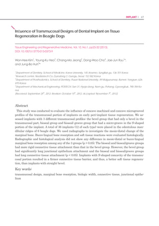 132 I Scientific Evidence 133SINUS I
Int J Oral Maxillofac Implants 2013;28:1201–1206. doi: 10.11607/jomi.2708
Comparison of a Novel Trephine Drill with Conventional
Rotary Instruments for Maxillary Sinus Floor Elevation
Hakki Oguz Kazancioglu, DDS, PhD1
/Mustafa Tek, DDS, PhD2
/
Seref Ezirganli, DDS, PhD1
/Ahmet Mihmanli, DDS, PhD1
1
Assistant Professor, Department of Oral and Maxillofacial Surgery, Faculty of Dentistry, Bezmialem Vakif University, Is-
tanbul, Turkey.
2
Assistant Professor, Department of Oral and Maxillofacial Surgery, Faculty of Dentistry, Abant Izzet Baysal University,
Bolu, Turkey.
Purpose:
The purpose of this study was to compare a newly designed trephine drill (SLA KIT, Neobiotech)
with conventional rotary instruments for maxillary sinus floor elevation based on operative time,
postoperative pain, and perforation rates.
Materials and Methods:
Twenty-five patients were treated with a bilateral sinus floor elevation procedure with rotary tre-
phine and conventional instruments. One side was treated with conventional rotary instruments,
while the contralateral side was treated with rotary trephine instruments, with a 2-week gap be-
tween surgeries. Operative time was measured with a chronometer in seconds as the time from soft
tissue incision to primary closure of the incision with the last suture. Pain was scored on a 10-point
visual analog scale at 24 hours after surgery. The presence of tears and perforations was determined
by direct visualization and the Valsalva maneuver.
Results:
Twenty-five patients were included in the study. Operative time was shorter when the trephine drill
was used (11.1 ± 2.4 minutes) than with conventional rotary instruments (15.1 ± 2.9 minutes). Sinus
membrane perforation was observed in eight patients when conventional rotary instruments were
used, while the trephine drill resulted in two sinus perforations. Mean pain scores were 2.01 ± 0.11
after using the trephine drill and 2.25 ± 0.76 when conventional rotary instruments were used. No
significant difference was found in postoperative pain scores.
Conclusion:
The trephine drill technique may result in decreased perforation rates and operative time.
Key words:
drill, implant, sinus elevation, trephine
Dental implant placement is a very simple
dental procedure in patients with normal bone
volume and density. The standard surgical
technique consists of simple preparation of the
implant site and results in a success rate of
almost 100%.1,2
However, inadequate bone vol-
ume can complicate this procedure.3
Alveolar
bone resorption decreases alveolar bone height
and quality.4–8
As a result, alveolar bone may be
unsatisfactory for dental implant placement.8
Augmentation of the maxillary sinus floor,
formerly called sinus elevation, is a well-doc-
umented technique and is generally accepted
as a standard implant dentistry procedure to
facilitate placement of dental implants in the
posterior atrophic maxilla.9–11
The two different techniques described in
the literature for sinus augmentation are the
crestal and lateral approaches.12
The crestal
approach may be preferred for maxillary sinus
elevation if alveolar bone remains between the
alveolar crest and the maxillary sinus height
is  5 mm. If the residual alveolar bone is  5
mm, the traditional treatment option of choice
prior to implant placement is subantral aug-
mentation. The lateral approach consists of
performing an osteotomy in the lateral sinus
wall, opening a bone window that allows ac-
cess to the maxillary sinus membrane, and
placing the graft materials into the sinus. The
periosteal portion of the sinus membrane has
a few elastic fibers, which makes separation a
simple procedure for an experienced dentist. As
a result of this surgical procedure, the lateral
maxillary sinus wall is prepared and internally
rotated to a horizontal position. The newly el-
evated sinus floor, together with the inner max-
illary mucosa, will create a space that can be
filled with graft material.9,12,13
Previous studies of sinus elevation reported
rates of 10% to 60% for perforation of the sinus
membrane during sinus augmentation.14–20
In most instances, perforation occurs either
while using instruments to make the window
or, more frequently, when using hand instru-
ments to gain initial access for elevation of the
membrane from the sinus walls. Sinus mem-
brane integrity can guarantee graft stability
and subsequent vascularization, which leads
to the maturation and mineralization of the
bone graft. Membrane perforation could result
in graft material loss, an increased risk of in-
fection as a result of the communication with
other sinuses, or a risk of migration of graft
particles into the sinus, where they can induce
polyps or other sinus diseases and postopera-
tive infection.14
Today, minimally invasive surgery is preferred
by oral surgeons, and ultrasonic devices are
often used for this type of surgery. Piezoelectric
devices are one type of ultrasonic device used
for this type of surgery because they pose a
much lower risk of causing visible injury to the
adjacent soft tissues and many other critical
structures such as nerves and vessels.21–24
Wallace et al22
showed that when a piezoelec-
tric device is used instead of rotary instrumen-
tation, the incidence of perforations of the sinus
membrane decreased from 30% to 7%. Blus et
al23
revealed that during the sinus approach
with the application of piezosurgery, the per-
foration rate was 3.8%. Another study showed
that piezoelectric devices increased operative
time but did not affect the sinus membrane
perforation rate.24
All of these studies conclude
that piezoelectric devices increased operative
time.
Emtiaz et al25
used trephine drills (Biomet 3i)
in sinus elevation procedures; however, caution
was advised for the risk of membrane perfora-
tion during the lateral osteotomy when using
a trephine drill. A recently introduced trephine
drill kit (SLA KIT, Neobiotech) has a special
design, using a guide drill to start the window
and obtain the correct position to avoid slip-
ping, after which the other drills in the kit are
 