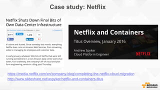 Case study: Netflix
https://media.netflix.com/en/company-blog/completing-the-netflix-cloud-migration
http://www.slideshare.net/aspyker/netflix-and-containers-titus