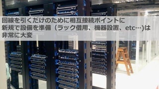 回線を引くだけのために相互接続ポイントに
新規で設備を準備（ラック借用、機器設置、etc…)は
非常に大変
 