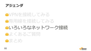66
アジェンダ
VPNを接続してみる
専用線を接続してみる
いろいろなネットワーク接続
よくあるご質問
まとめ
 