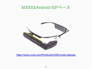 M300はAndroid 6がベース
https://www.vuzix.com/Products/m300-smart-glasses
32
 