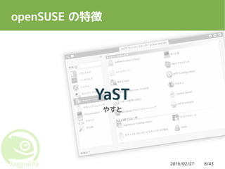 2016/02/27 8/43
openSUSE の特徴
YaST
やすと
 