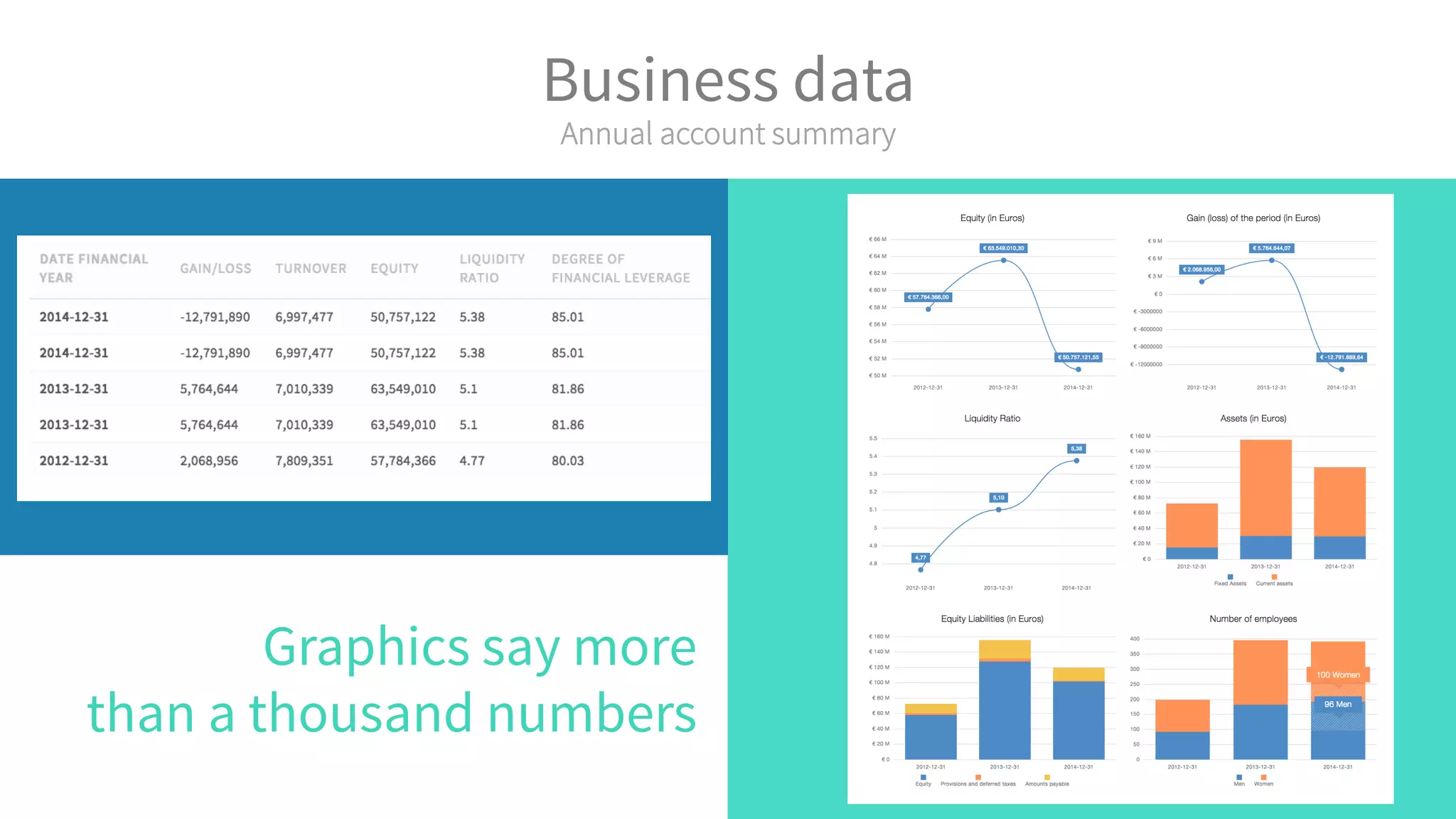 Business data
Annual account summary
Graphics say more
than a thousand numbers
 